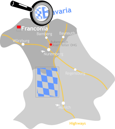 A Map of Bavaria with the position of the Josef Teller OHG Bubenreuth